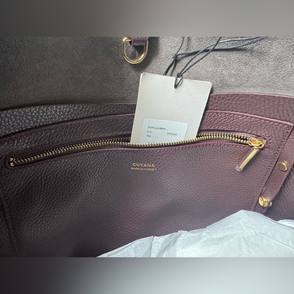 NWT Cuyana Double Loop Satchel in Plum Pebbled Leather - Picture 9 of 17